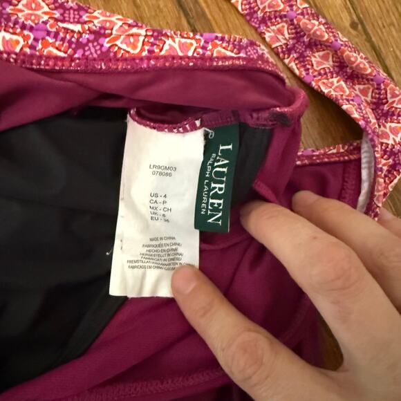 Lauren Ralph Lauren‎ maroon geometric tile print wrap top bathing suit size 4 - Picture 5 of 8